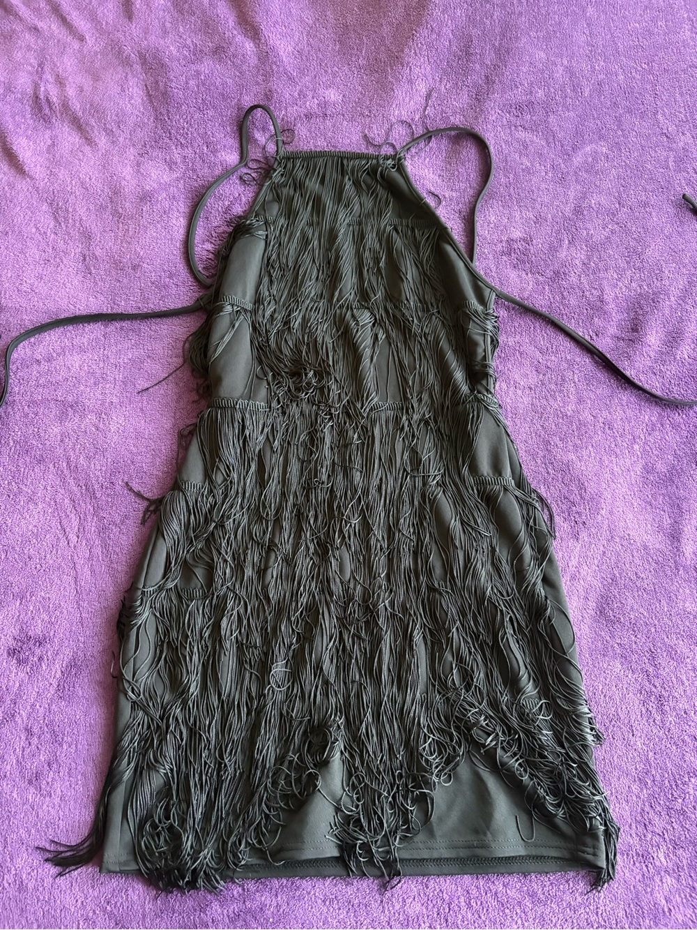 PrettyLittleThing Black Fringe Mini Dress